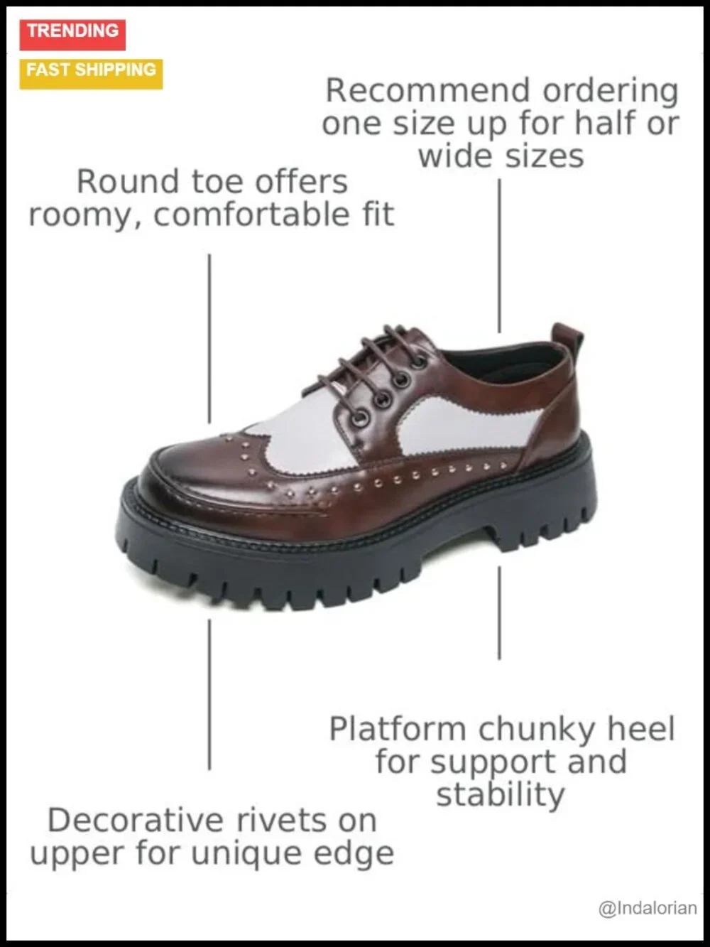 Men's Patent Leather Wingtip Oxfords Platform Chunky Heel Lace Up Round Toe
